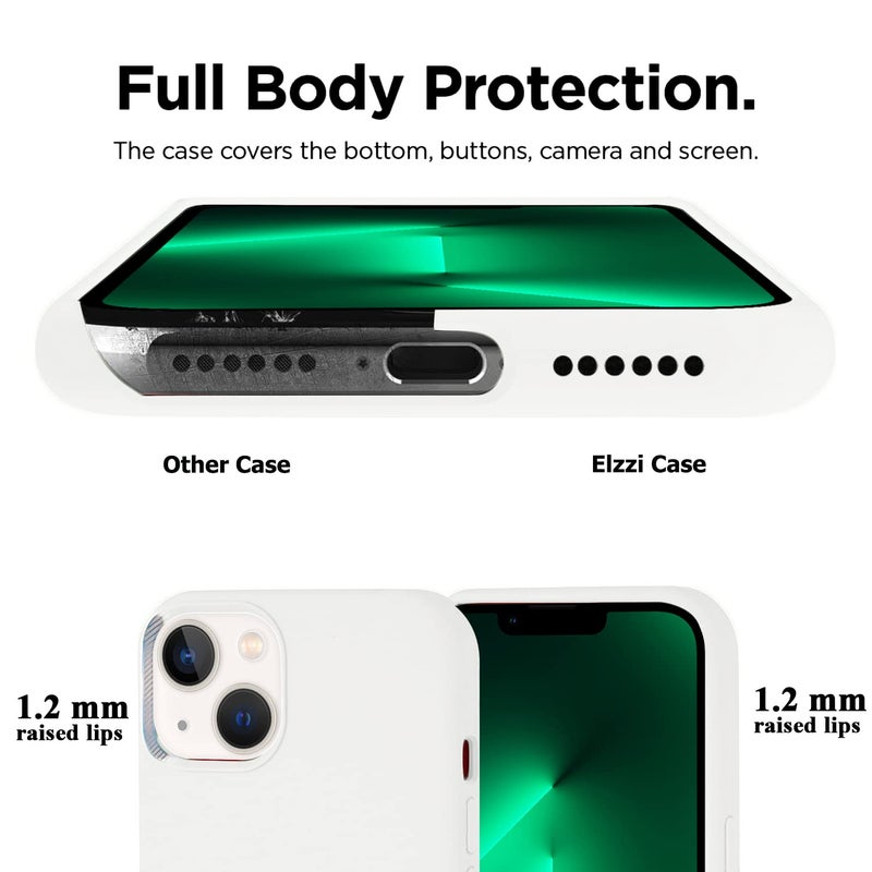 Elzzi Microfiber Logo Cut Cover Compatible for iPhone 13 Case Cushion Liquid Soft Silicone Gel Rubber Phone Cases Non-Slip Full Body Protective Shockproof Back Cover 6.1 inch, White - Image 4