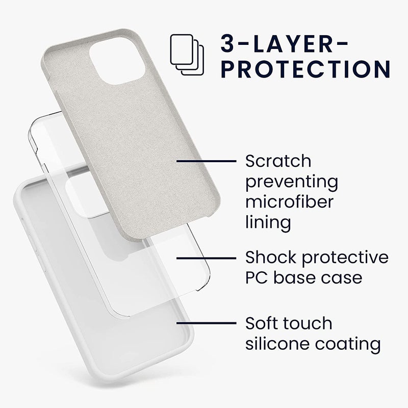 Elzzi Microfiber Logo Cut Cover Compatible for iPhone 13 Case Cushion Liquid Soft Silicone Gel Rubber Phone Cases Non-Slip Full Body Protective Shockproof Back Cover 6.1 inch, White - Image 5