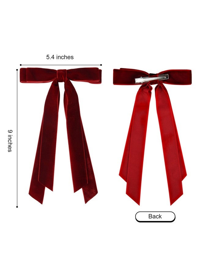Aileam 2PCS Velvet Hair Bows Ribbon Hair Clip Wine Red Green Accessories Ponytail Holder Accessories Slides Metal Clips Hair Bow for Women Girls Toddlers Teens Kids - Image 3