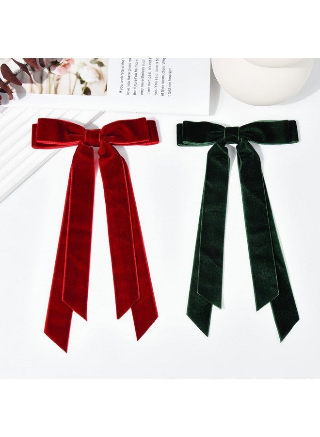 Aileam 2PCS Velvet Hair Bows Ribbon Hair Clip Wine Red Green Accessories Ponytail Holder Accessories Slides Metal Clips Hair Bow for Women Girls Toddlers Teens Kids - Image 2