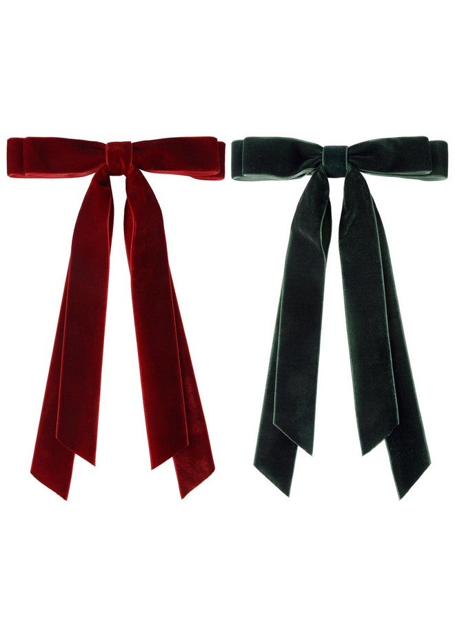 Aileam 2PCS Velvet Hair Bows Ribbon Hair Clip Wine Red Green Accessories Ponytail Holder Accessories Slides Metal Clips Hair Bow for Women Girls Toddlers Teens Kids - Image 5