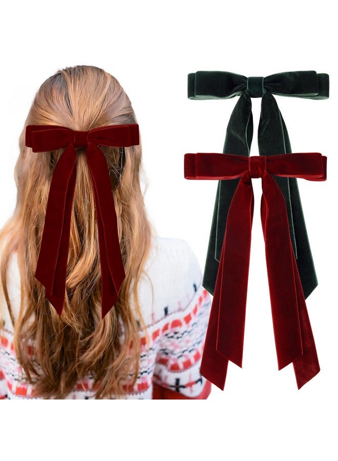 Aileam 2PCS Velvet Hair Bows Ribbon Hair Clip Wine Red Green Accessories Ponytail Holder Accessories Slides Metal Clips Hair Bow for Women Girls Toddlers Teens Kids - Image 4