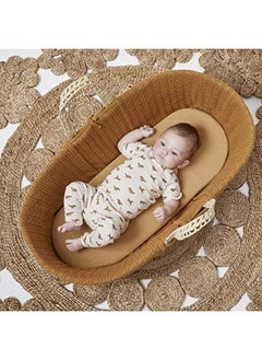 The Little Green Sheep Moses Basket Fitted Sheet Organic Linen And Cotton Blend Sheet Fits Most Moses Baskets 30X70Cm To 35X75Cm Honey With Rice Print  - Image 2