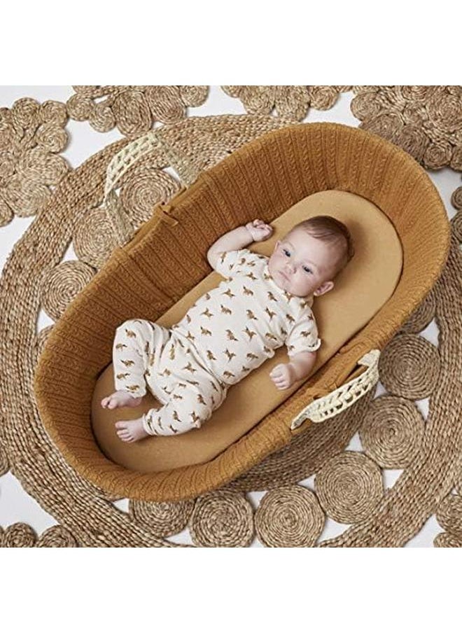 The Little Green Sheep - Moses Basket Fitted Sheet Organic Linen And Cotton Blend Sheet Fits Most Moses Baskets 30X70Cm To 35X75Cm Honey With Rice Print - Image 1