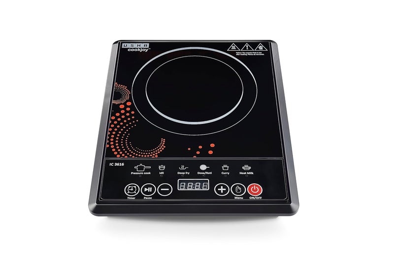 Usha كووك جوي (3616) موقد كهربائي بالحث 1600 واط (أسود) ، مغلق ، 1 موقد - Image 3