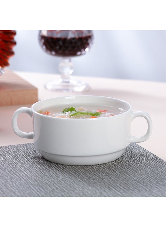 Sky Top Bowl Western Soup Cup Double-Eared Soup Bowl Ceramic Children'S Steamed Egg Bowl Bone China Pure White Hotel Household 4-Inch 2-Piece Set - Image 2