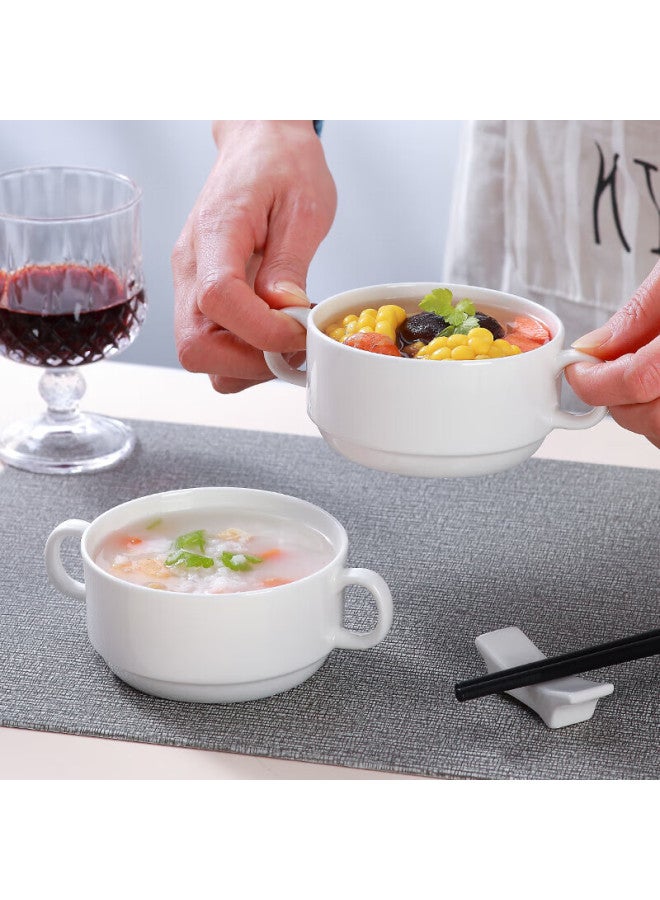 Sky Top Bowl Western Soup Cup Double-Eared Soup Bowl Ceramic Children'S Steamed Egg Bowl Bone China Pure White Hotel Household 4-Inch 2-Piece Set - Image 1