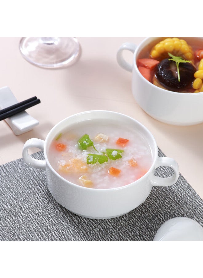 Sky Top Bowl Western Soup Cup Double-Eared Soup Bowl Ceramic Children'S Steamed Egg Bowl Bone China Pure White Hotel Household 4-Inch 2-Piece Set - Image 4