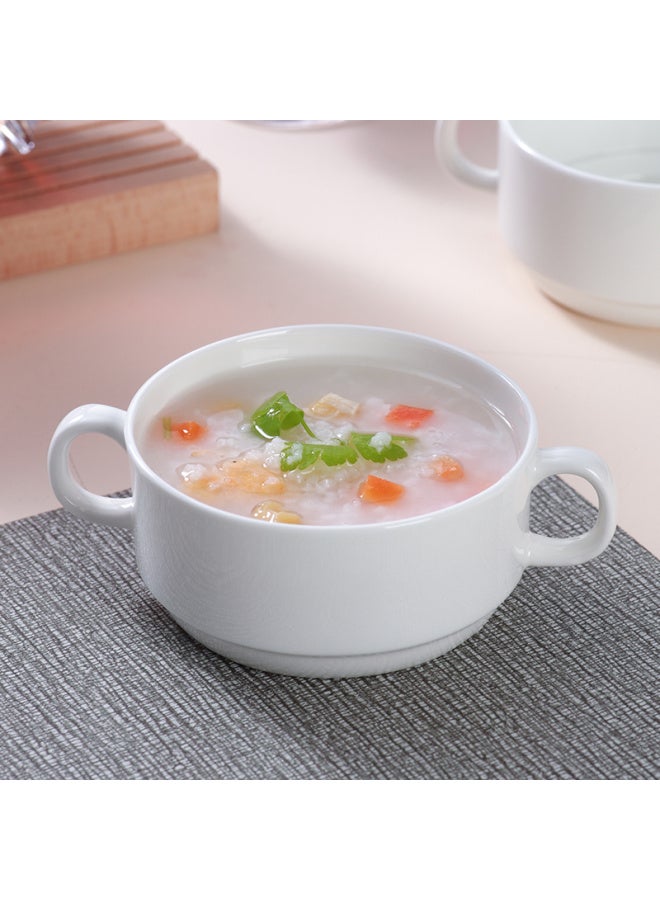 Sky Top Bowl Western Soup Cup Double-Eared Soup Bowl Ceramic Children'S Steamed Egg Bowl Bone China Pure White Hotel Household 4-Inch 2-Piece Set - Image 5