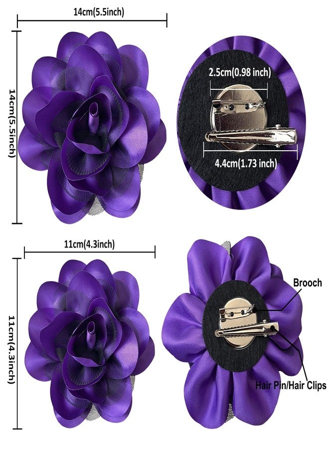 Sanrich Women's Brooches 4pcs Rose Flower Hair Clip Flamenco Dancer Pin up Mexican Hair Flowers Clips Hairpin Brooch Tea Party Hats Headpieces (purple) - Image 2
