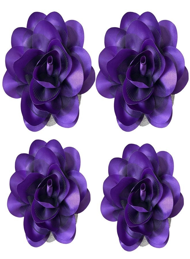 Sanrich Women's Brooches 4pcs Rose Flower Hair Clip Flamenco Dancer Pin up Mexican Hair Flowers Clips Hairpin Brooch Tea Party Hats Headpieces (purple) - Image 1