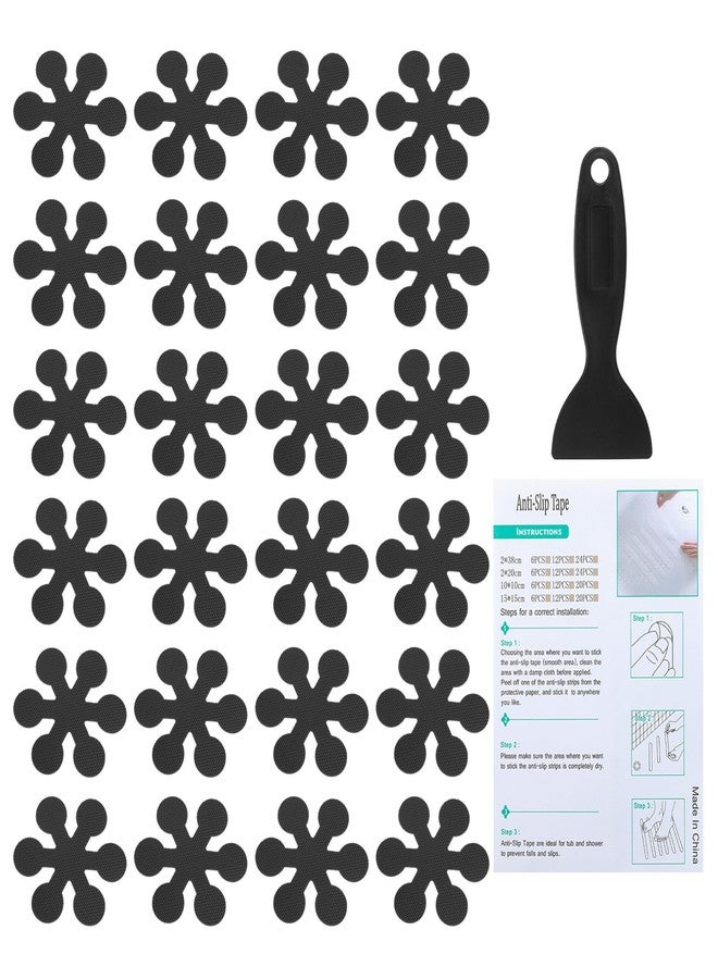 PATIKIL Bathtub Non Slip Stickers 3.15x3.15 Inch, 24 Pack Snowflake Safety Shower Floor Anti Slip Stickers with Adhesive Decals Scraper for Bath Tub Shower Floor Stair, Black - Image 1