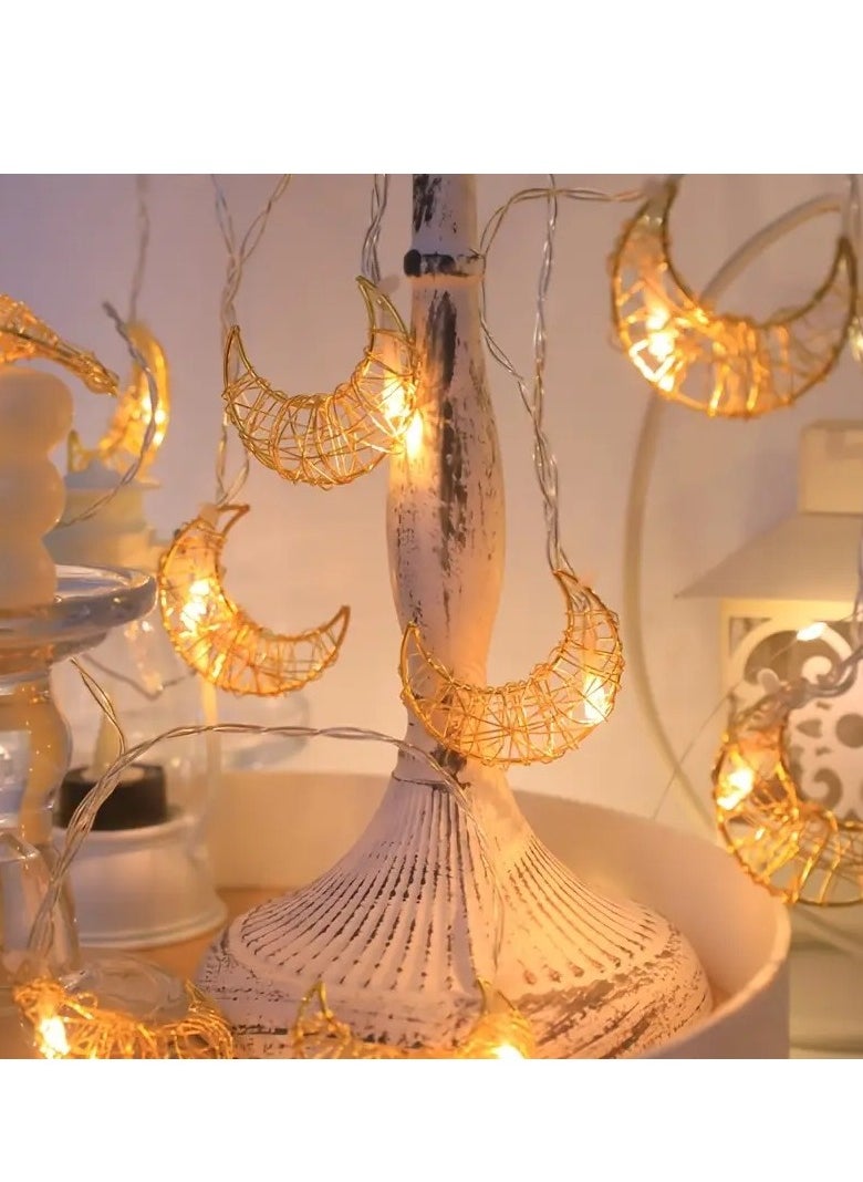 Home Care 1pc Classic Metal 10 LED Moon String Lights, Battery Powered (No Battery Included), White Decorative Lighting for Indoor, Party, Wedding, Camping, Bedroom  - Image 1