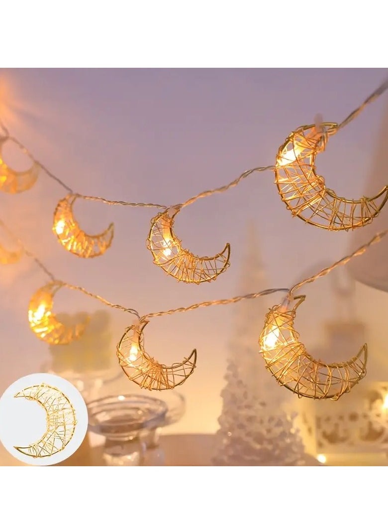 Home Care 1pc Classic Metal 10 LED Moon String Lights, Battery Powered (No Battery Included), White Decorative Lighting for Indoor, Party, Wedding, Camping, Bedroom  - Image 4
