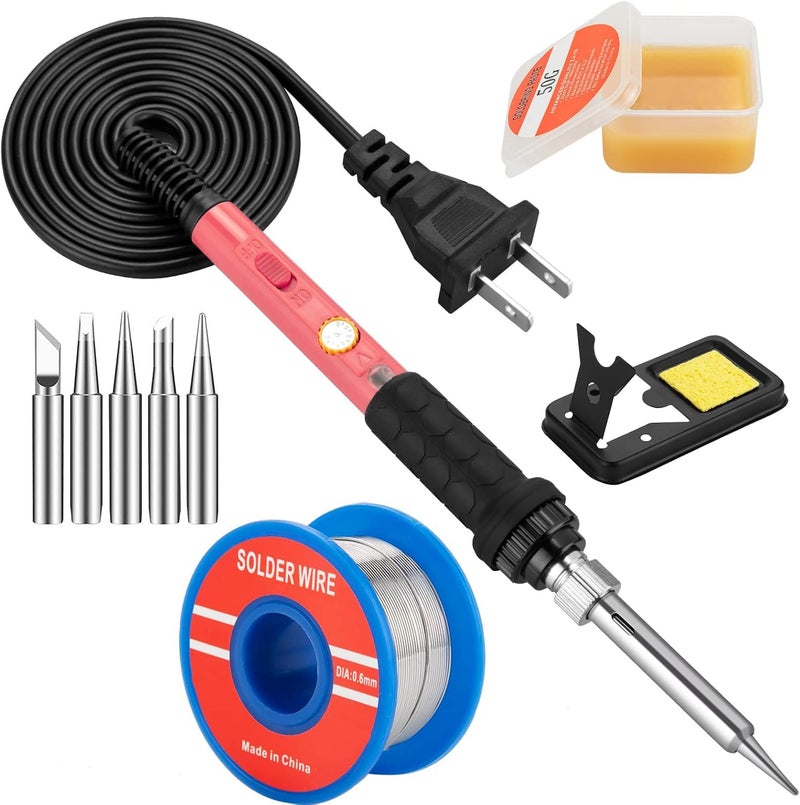 Q-MING Soldering Iron Kit, 60W Soldering Iron with 5pc Interchangeable Tips, 10-in-1 Adjustable Temperature Solder Welding Tools, Fast Heating, Electronic Repair, 110V - Image 1