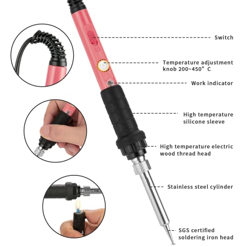 Q-MING Soldering Iron Kit, 60W Soldering Iron with 5pc Interchangeable Tips, 10-in-1 Adjustable Temperature Solder Welding Tools, Fast Heating, Electronic Repair, 110V - Image 4
