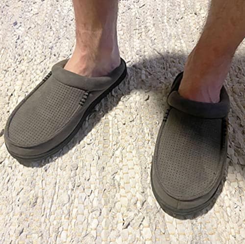 Dearfoams Men's Brendan Microfiber Suede Clog Slipper, Pavement (Perforated), Medium Wide - Image 3