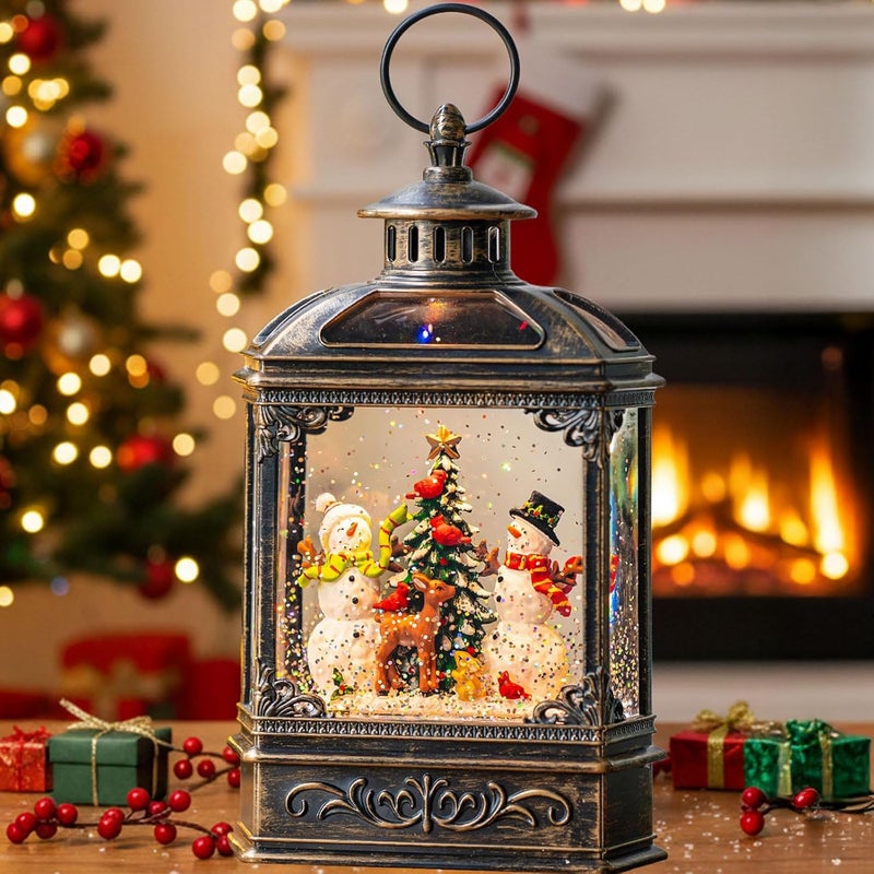 ZQQLITE Christmas Snow Globes Lantern Christmas Snow Globe with Music Snowman and Christmas Tree,6H Timer,USB Lined/Battery Operated Lighted Lantern for Christmas Festival Decoration Gifts - Image 2