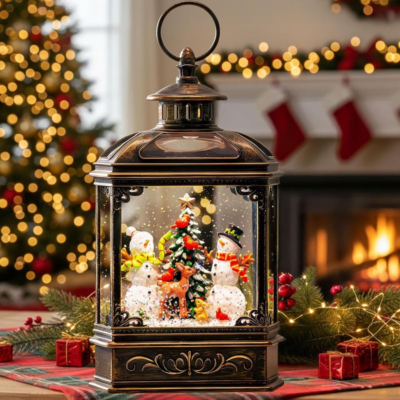 ZQQLITE Christmas Snow Globes Lantern Christmas Snow Globe with Music Snowman and Christmas Tree,6H Timer,USB Lined/Battery Operated Lighted Lantern for Christmas Festival Decoration Gifts - Image 1