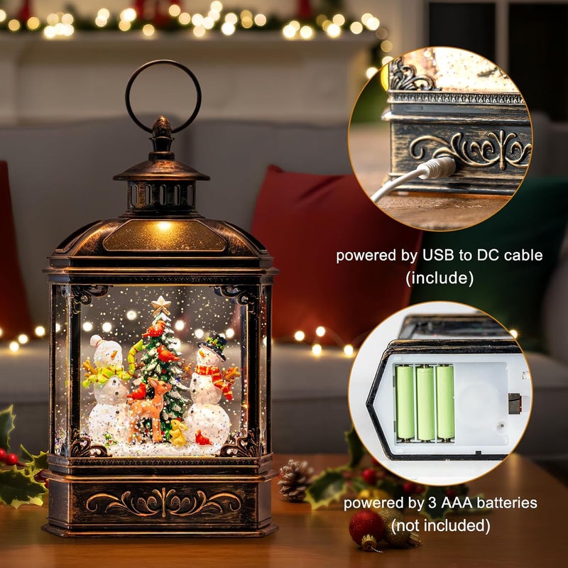 ZQQLITE Christmas Snow Globes Lantern Christmas Snow Globe with Music Snowman and Christmas Tree,6H Timer,USB Lined/Battery Operated Lighted Lantern for Christmas Festival Decoration Gifts - Image 4