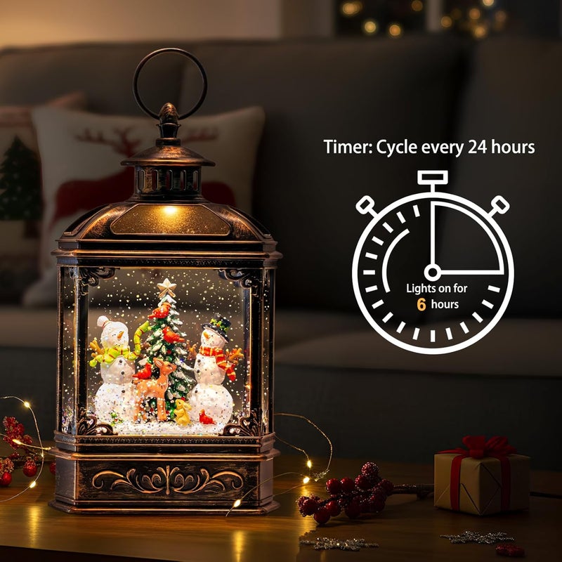ZQQLITE Christmas Snow Globes Lantern Christmas Snow Globe with Music Snowman and Christmas Tree,6H Timer,USB Lined/Battery Operated Lighted Lantern for Christmas Festival Decoration Gifts - Image 3