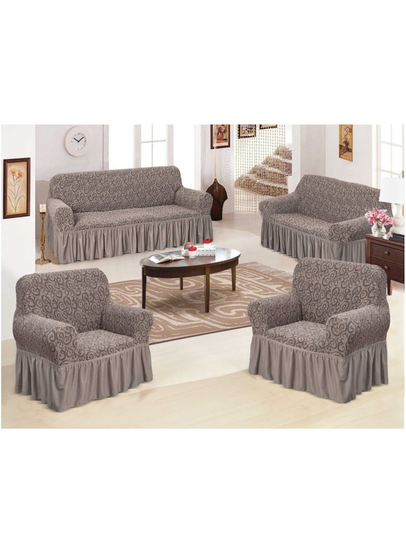 EVORY HOME Sofa Cover Jacquard 4-Pieces Set of 7-Seater (3+2+1+1) Super Stretchable Anti-Wrinkle Slip Resistant Furniture Protector  - Image 1