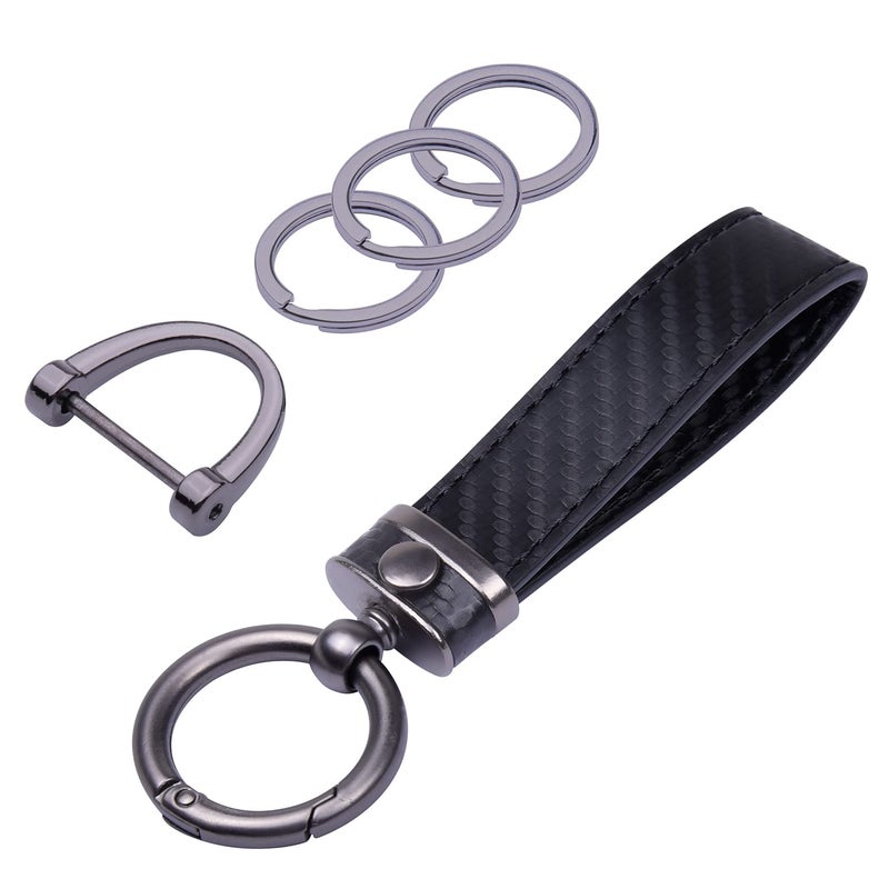 Wisdompro Carbon Fiber Style Car Keychain, Microfiber Leather Key Chain, Universal Key FOB Keychain Holder for Men and Women, with Anti-lost D-ring, 3 Keyrings - Black (with round connector) - Image 1