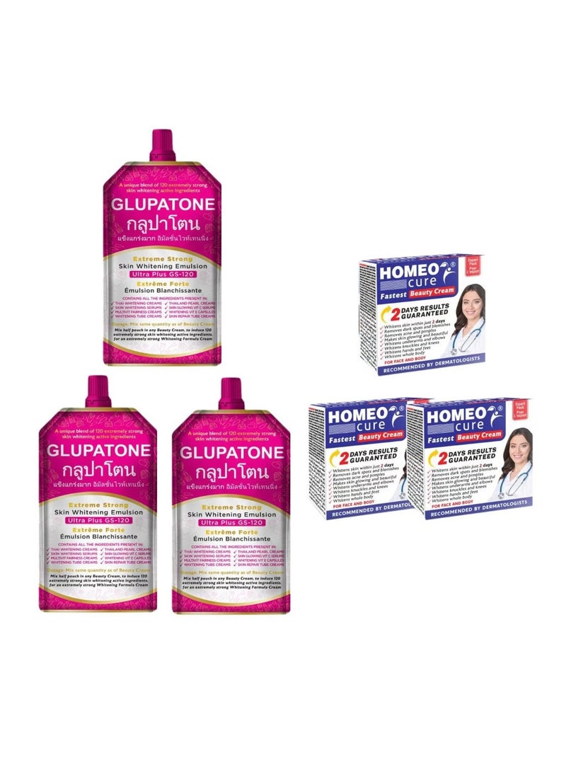 Extreme Strong Whitening Emulsion 50ml With Homeo Cure Cream Pack Of 3 Each