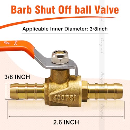 Horiznext 3/8 inch mini 2 way brass barb air ball valve for water gas fuel shut cut off 10mm pex tubing, (4 pcs in pack) - Image 2