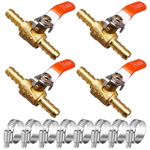 Horiznext 3/8 inch mini 2 way brass barb air ball valve for water gas fuel shut cut off 10mm pex tubing, (4 pcs in pack) - Image 1