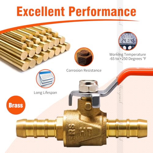 Horiznext 3/8 inch mini 2 way brass barb air ball valve for water gas fuel shut cut off 10mm pex tubing, (4 pcs in pack) - Image 3