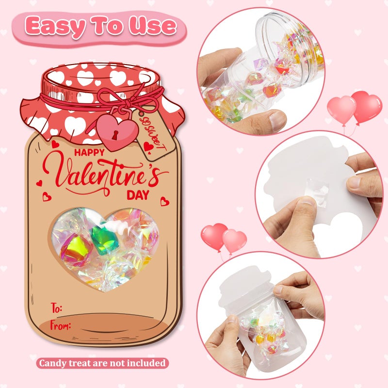 Jumlys 60 Pack Valentines Cards for Kids Classroom, Mason Jar Valentines Day Cards Set with Treat Bag, Perfect Candy Jar Valentines Cards for Kids School, Ideal Valentines Day Gifts for Boys Girls - Image 4