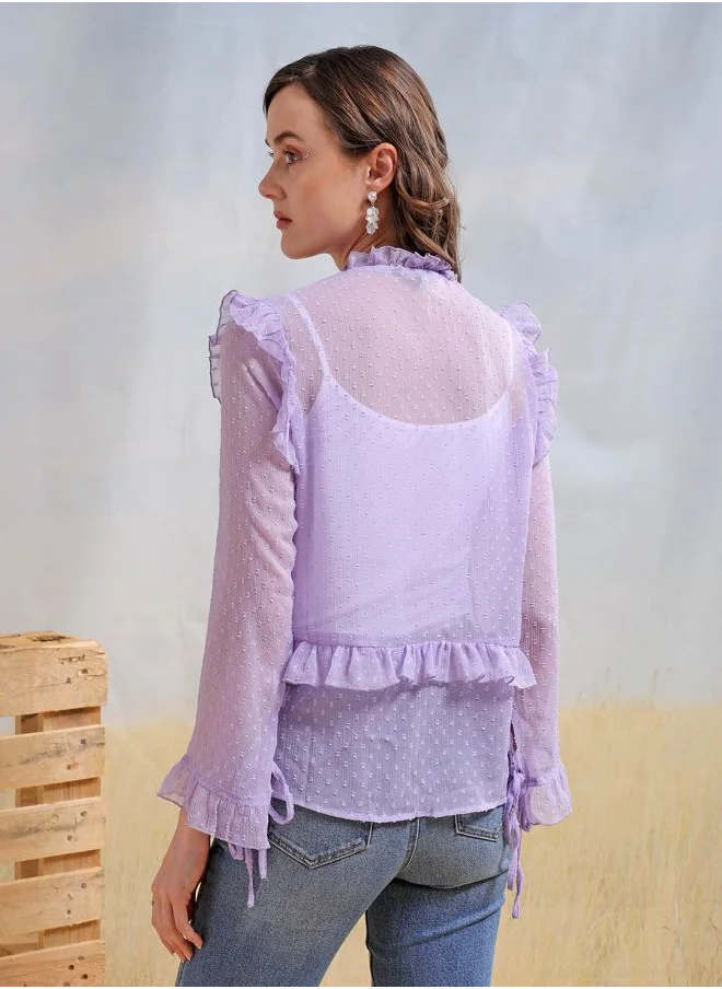 Freehand Women Loose Fit Casual Textured Ruffled Top