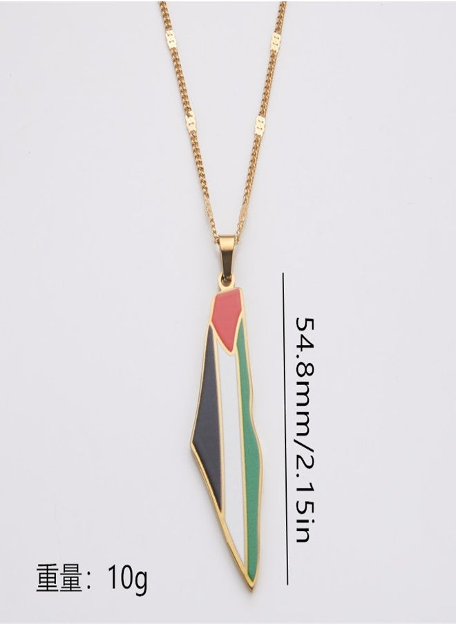 General - Two Palestinian flags map pendant necklace Premium accessories for men and women - Image 1