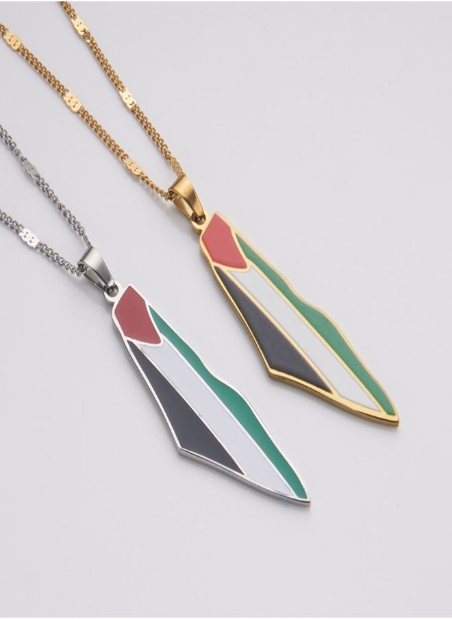 General - Two Palestinian flags map pendant necklace Premium accessories for men and women - Image 1
