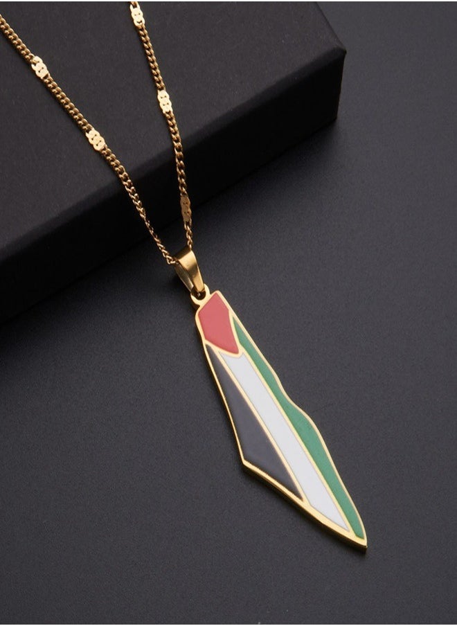 General - Two Palestinian flags map pendant necklace Premium accessories for men and women - Image 1