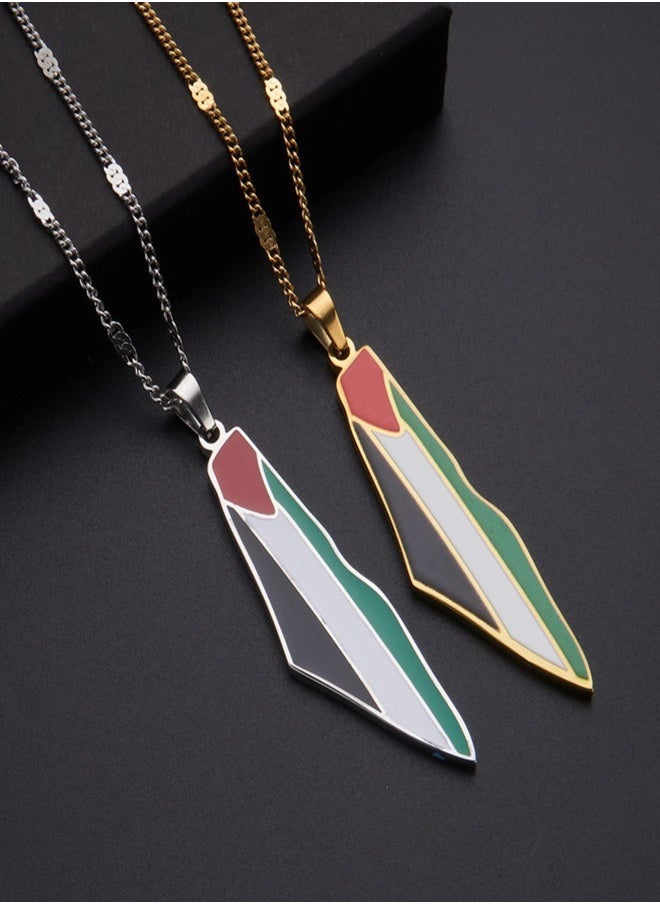 General - Two Palestinian flags map pendant necklace Premium accessories for men and women - Image 1