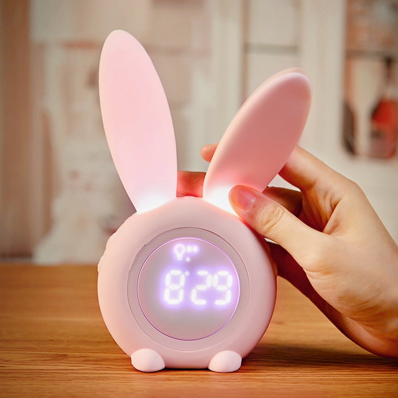 Cute Rabbit Timed Alarm Clock Usb Charging Desktop Ornament Led Clock Lamp Children And Students Cartoon Cute Electronic Alarm Clock - Image 4