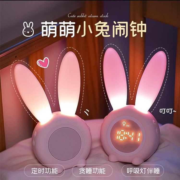 Cute Rabbit Timed Alarm Clock Usb Charging Desktop Ornament Led Clock Lamp Children And Students Cartoon Cute Electronic Alarm Clock - Image 2
