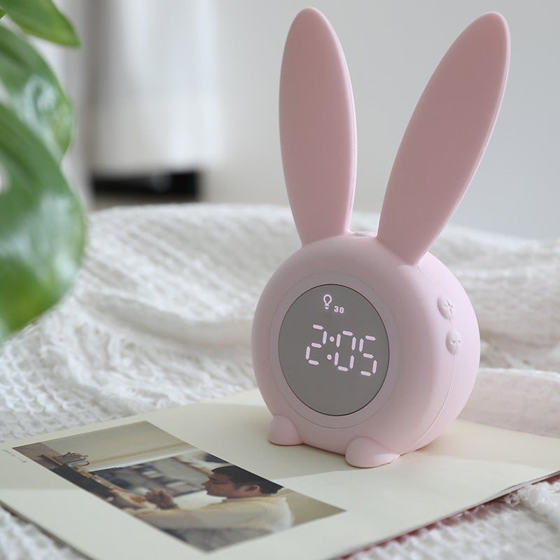 Cute Rabbit Timed Alarm Clock Usb Charging Desktop Ornament Led Clock Lamp Children And Students Cartoon Cute Electronic Alarm Clock - Image 3