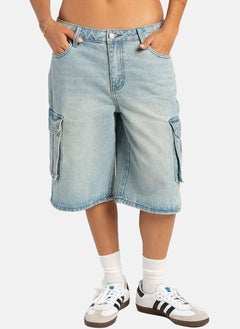 يونيكي Blue Regular Fit Low-Rise Cargo Styles Shorts  - Image 1