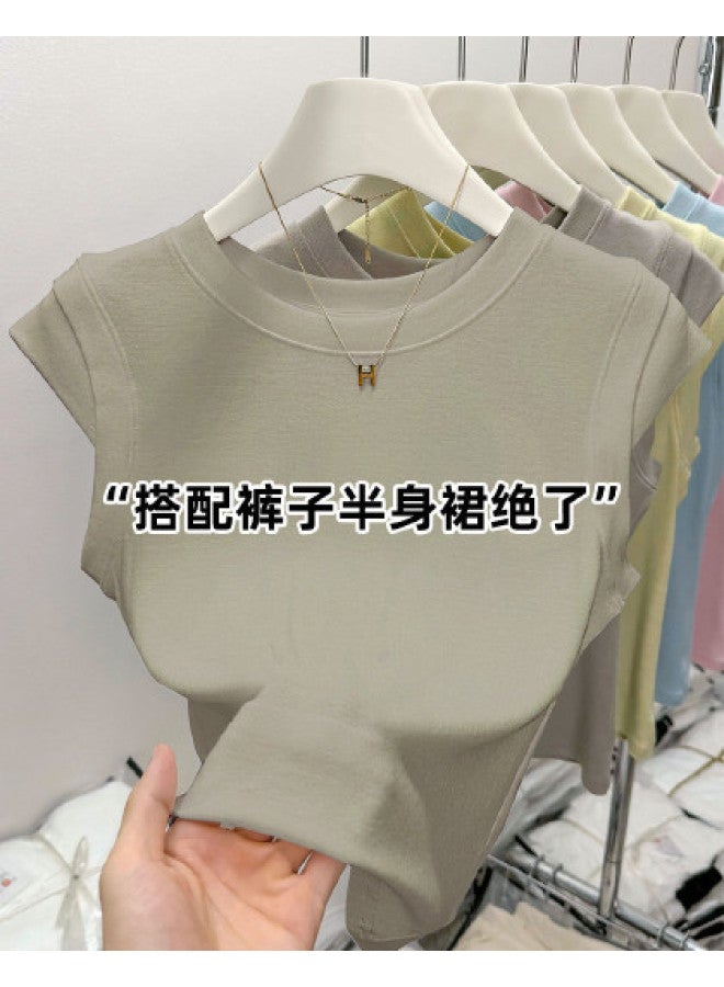 PLANDOO Short Sleeve T-Shirt For Women, Autumn High-End Style Small Flutter Sleeve Top, Can Be Worn As Innerwear Or Outerwear - Image 1