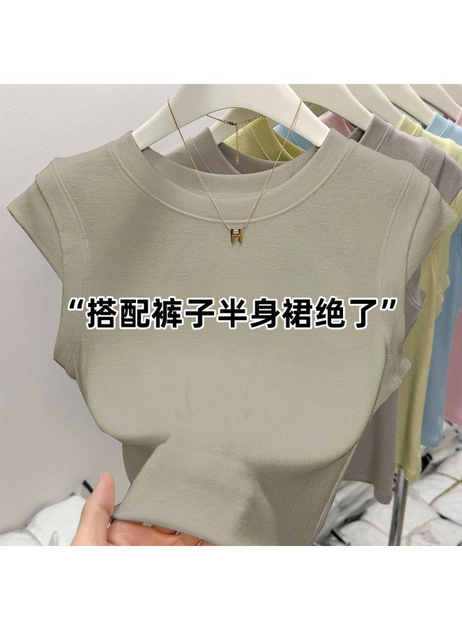PLANDOO Short Sleeve T-Shirt For Women, Autumn High-End Style Small Flutter Sleeve Top, Can Be Worn As Innerwear Or Outerwear - Image 2