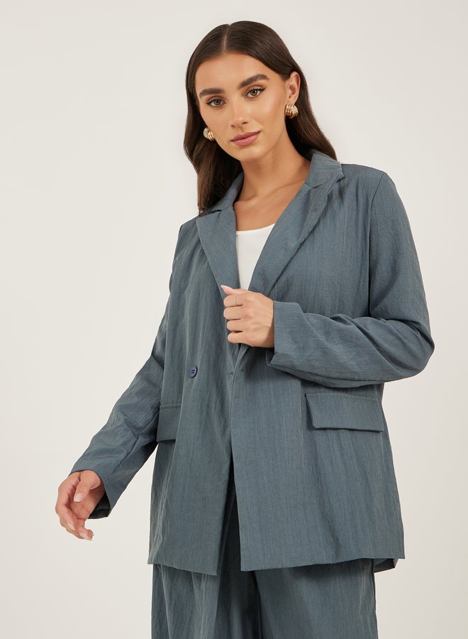 ستايلي بليزر ستايلي بياقة مشقوقة، مقاس واسع، طول عادي، مزدوج الصدر - Image 2