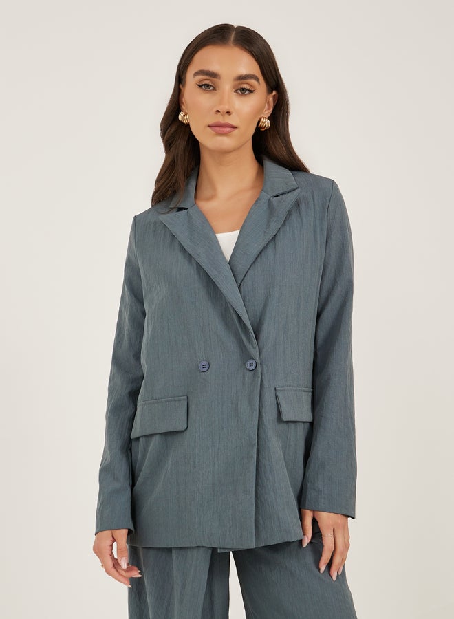 ستايلي بليزر ستايلي بياقة مشقوقة، مقاس واسع، طول عادي، مزدوج الصدر - Image 1