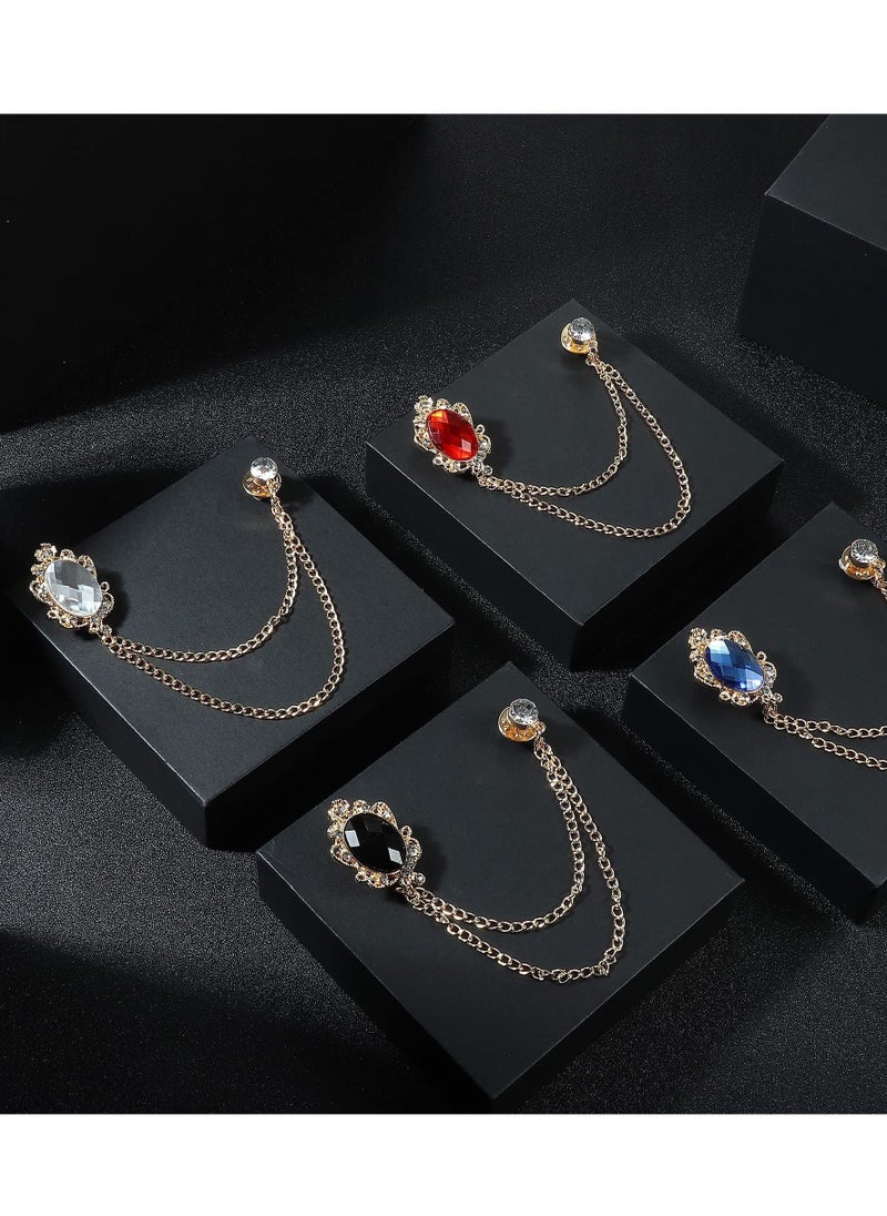 Generic - Brooch Lapel Pin Chain for Men Collar Pins Badge Hanging Chains for Shirts Gem Tie Pins for Women Men Suit Accessories (4 Pcs) - Image 1