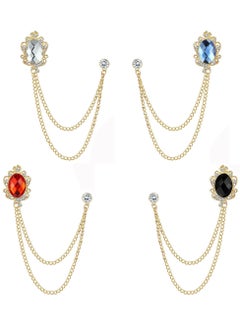 Brooch Lapel Pin Chain for Men Collar Pins Badge Hanging Chains for Shirts Gem Tie Pins for Women Men Suit Accessories (4 Pcs)