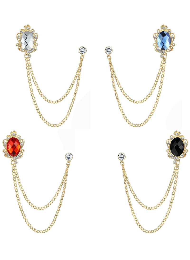 Generic - Brooch Lapel Pin Chain for Men Collar Pins Badge Hanging Chains for Shirts Gem Tie Pins for Women Men Suit Accessories (4 Pcs) - Image 1