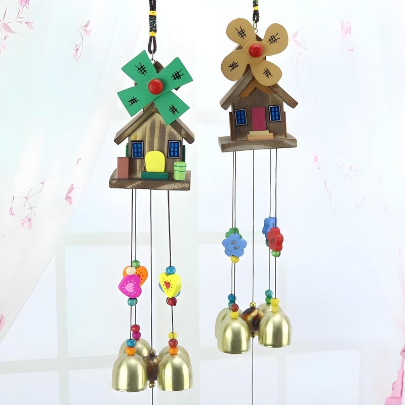 Oblivion Wooden Wind Chime for Home Décor – Colorful Bird House Hanging with 5 Metal Bells | Feng Shui & Vastu Showpiece for Positive Energy | Balcony, Living Room & Diwali Gift Decoration (2 pcs) - Image 2