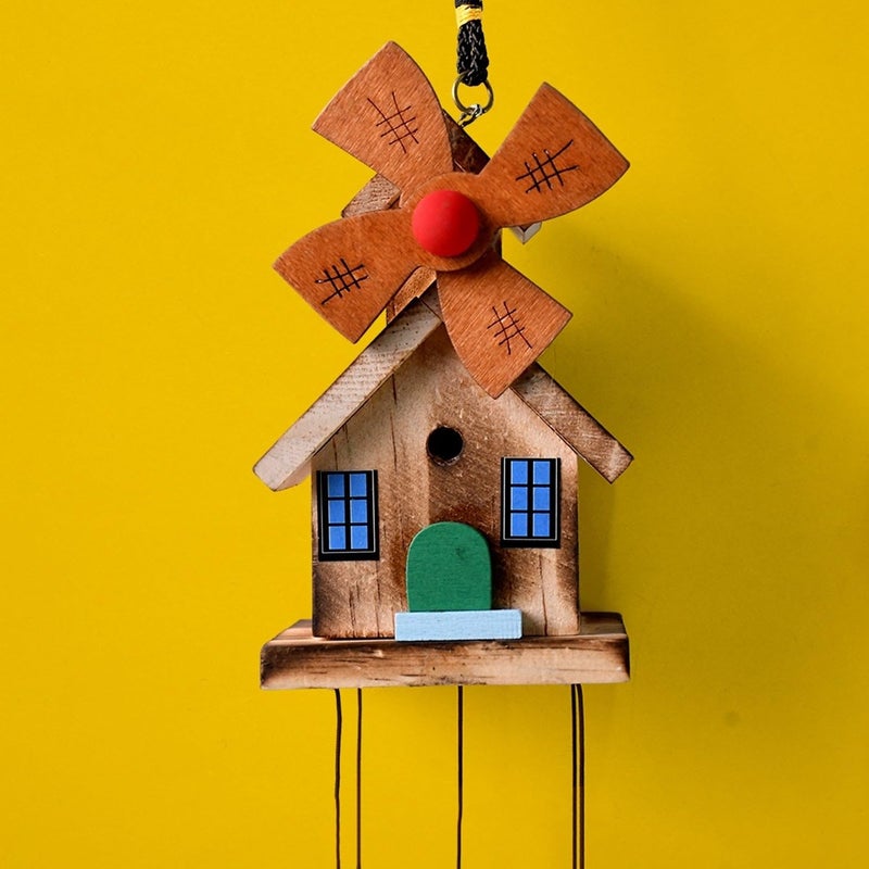 Oblivion Wooden Wind Chime for Home Décor – Colorful Bird House Hanging with 5 Metal Bells | Feng Shui & Vastu Showpiece for Positive Energy | Balcony, Living Room & Diwali Gift Decoration (2 pcs) - Image 3